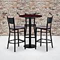 Flash Furniture Round Laminate Table Set With 3 Grid-Back Metal Barstools, 42"H x 30"W x 30"D, Mahogany