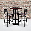 Flash Furniture Round Laminate Table Set With 3 Grid-Back Metal Barstools, 42"H x 30"W x 30"D, Mahogany 1 thumbnail image