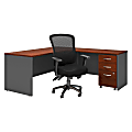 Bush Business Furniture Components 72"W L-Shaped Desk With Mobile File Cabinet And High-Back Multifunction Office Chair, Hansen Cherry/Graphite Gray, Premium Installation