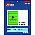 Avery® Print-To-The-Edge Labels With Sure Feed® Technology, 94225-NGP10, Rectangle, 1" x 7", Matte Neon Green, Pack of 80 1 thumbnail image