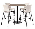KFI Studios Proof Bistro Square Pedestal Table With Imme Bar Stools, Includes 4 Stools, 43-1/2”H x 42”W x 42”D, Studio Teak Top/Black Base/Moonbeam Chairs