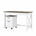 Bush Furniture Key West 48"W Writing Desk With 2-Drawer Mobile File Cabinet, Shiplap Gray/Pure White, Standard Delivery
