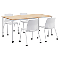 KFI Studios Dailey Table And 4 Chairs, With Caster, Natural/White Table, White/Chairs
