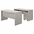 Office by Kathy Ireland® Echo 60"W Bow-Front Desk And Credenza With Mobile File Cabinet, Gray Sand, Standard Delivery