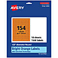 Avery® Print-To-The-Edge Labels With Sure Feed® Technology And Easy Peel® Label Feature, 94503-BOP10, Round, 1/2", Matte Bright Orange, Pack of 1540 1 thumbnail image