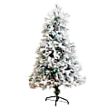 Nearly Natural Flocked Pine 60”H Artificial Fiber Optic Christmas Tree With Pinecones, Berries And LED Lights, 60”H x 36”W x 36”D, Green 1 thumbnail image