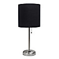 Creekwood Home Oslo Power Outlet Metal Table Lamp, 19-1/2"H, Black Shade/Brushed Steel Base 1 thumbnail image