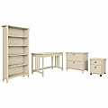 Bush® Furniture Salinas 48"W Writing Desk With File Cabinets And Bookcase, Antique White, Standard Delivery