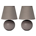 Creekwood Home Nauru Petite Ceramic Orb Base Table Lamp, 8-11/16"H, Gray Shades/Gray Bases, Set Of 2