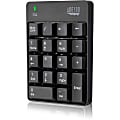 Adesso Wireless Spill Resistant 18-Key Numeric Keypad - Wireless Connectivity - RF - 30 ft - 2.40 GHz - USB Interface - 18 Key - English (US) - Computer - Windows - Membrane Keyswitch - AAA Battery Size Supported - Black