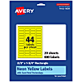Avery® Print-To-The-Edge Labels With Sure Feed® Technology And Easy Peel®, 94209-NYP20, Rectangle, 2/3" x 1-3/4", Matte Neon Yellow, Pack of 880 1 thumbnail image
