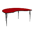 Flash Furniture Kidney Thermal Laminate Activity Table With Height-Adjustable Legs, 30-1/8"H x 72"W x 48"D, Red