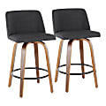 LumiSource Toriano Counter Stools, Walnut/Charcoal, Set Of 2 Stools