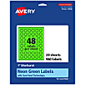 Avery® Print-To-The-Edge Labels With Sure Feed® Technology, 94606-NGP20, Starburst, 1", Matte Neon Green, Pack of 960 1 thumbnail image