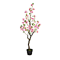 Nearly Natural Cherry Blossom 48”H Artificial Plant With Planter, 48”H x 18”W x 18”D, Pink/Black