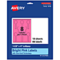 Avery® Print-To-The-Edge Labels With Sure Feed® Technology, 94116-BPP10, Lollipop, 1-1/2" x 4", Matte Bright Pink, Pack of 80 1 thumbnail image