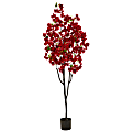 Nearly Natural Cherry Blossom 72”H Artificial Tree With Planter, 72”H x 31”W x 10”D, Red/Black