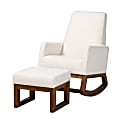 Baxton Studio Yashiya 2-Piece Rocking Accent Chair And Ottoman Set, Wood, Off-White/Walnut Brown