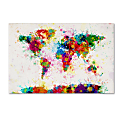 Trademark Global Paint Splashes World Map Gallery-Wrapped Canvas Print By Michael Tompsett, 30"H x 47"W