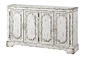 Coast to Coast Frost Distressed Finish Sideboard Credenza With 4 Doors, 40"H x 65"W x 15"D, Olivia Aged Cream