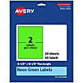 Avery® Printable Labels, 94229-NGP20, Rectangle, 5-1/2" x 8-1/2", Matte Neon Green, Pack of 40 1 thumbnail image
