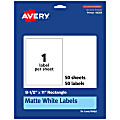 Avery® Permanent Labels, 94269-WMP50, Rectangle, 8-1/2" x 11", White, Pack Of 50 1 thumbnail image
