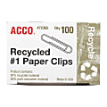 ACCO® Paper Clips, Box Of 100, No. 1, 90% Recycled, Silver