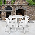 Flash Furniture Commercial Grade Round Metal Indoor-Outdoor Table Set, 29-1/2”H x 30”W x 30”D, White