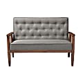 Baxton Studio Noel Fabric Loveseat, Gray/Dark Walnut