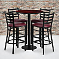 Flash Furniture Round Table And 4 Ladder-Back Bar Stools, 42”H x 30”W x 30”D, Mahogany/Burgundy