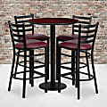 Flash Furniture Round Table And 4 Ladder-Back Bar Stools, 42”H x 30”W x 30”D, Mahogany/Burgundy 1 thumbnail image