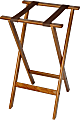 CSL Deluxe Wood Tray Stands, 30”H x 18-1/2”W x 17”D, Dark/Brown Straps, Set Of 4 Stands