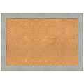 Amanti Art Rectangular Non-Magnetic Cork Bulletin Board, Natural, 41” x 29”, Glam Linen Gray Plastic Frame