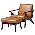 Baxton Studio Bianca 2-Piece Lounge Chair And Ottoman Set, Tan/Walnut