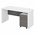Office by Kathy Ireland® Echo 60"W Bow-Front Desk With Mobile File Cabinet, Pure White/Modern Gray, Standard Delivery