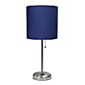 LimeLights Stick Lamp with Charging Outlet, 19-1/2"H, Navy Shade/Brushed Steel Base