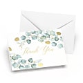 Custom Thank You Cards With Envelopes, 4-7/8" x 3-1/2", Green And Gold Eucalyptus, Box Of 24 Cards