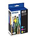 Epson® 822 DuraBrite® Ultra Cyan, Magenta, Yellow Ink Cartridges, Pack Of 3, T822520-S