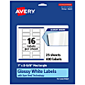 Avery® Glossy Permanent Labels With Sure Feed®, 94201-WGP25, Rectangle, 1" x 2-5/8", White, Pack Of 400