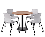 KFI Studios Proof Cafe Round Pedestal Table With Imme Caster Chairs, Includes 4 Chairs, 29”H x 36”W x 36”D, River Cherry Top/Black Base/Light Gray Chairs