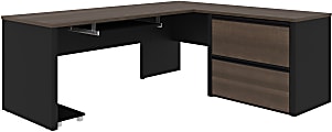 Bestar Connexion 72"W L-Shaped Corner Desk With Lateral File Cabinet, 2 Drawers, Antigua/Black 1 thumbnail image