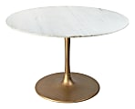 Zuo Modern Ithaca Marble And Aluminum Round Dining Table, 30-1/8”H x 47”W x 47”D , White/Gold