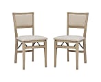 Linon Baker Wood Folding Accent Chairs, Gray Wash/Beige, Set Of 2 Chairs