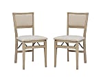 Linon Baker Wood Folding Accent Chairs, Gray Wash/Beige, Set Of 2 Chairs