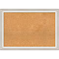 Amanti Art Cork Bulletin Board, 40" x 28", Natural, Trio White Wash Silver Polystyrene Frame