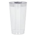 Amscan Premium Plastic Tumblers, 16 Oz, Clear/Silver, 16 Tumblers Per Pack, Case Of 2 Packs