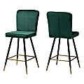 Baxton Studio Preston Bar Stools, Green/Black/Gold, Set Of 2 Stools