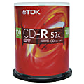 TDK CD-R Recordable Media Spindle, 700MB/80 Minutes, Pack Of 100