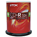 TDK CD-R Recordable Media Spindle, 700MB/80 Minutes, Pack Of 100 1 thumbnail image