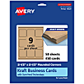 Avery® Printable Rounded Corner Business Cards With Sure Feed® Technology, Print-To-The-Edge, 2.5"x2.5", Kraft Brown, Pack Of 450 1 thumbnail image